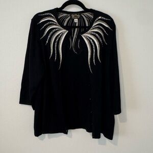 Bob Mackie Wearable Art Black Embellished Cardigan Top – Women’s 1X